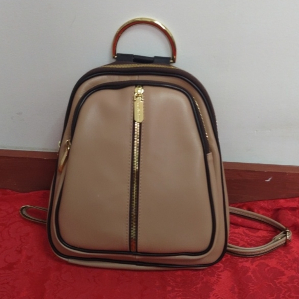 Valentina Genuine Leather Creamy Pink & GoldTone Hardware Backpack Made In Italy
